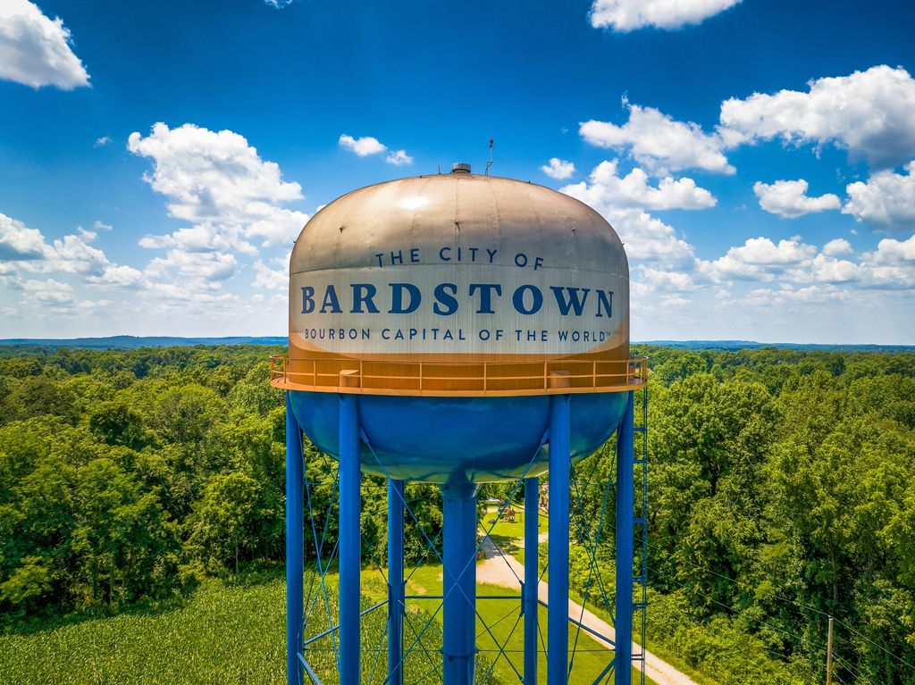 The City of Bardstown water tower reading Bourbon Capital of the World