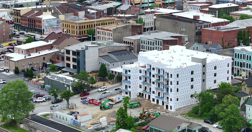 Downtown New Albany mixed-use development and the surrounding blocks